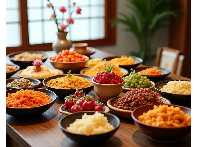 돌잔치 상에 아름답게 차려진 전통 한식 요리들