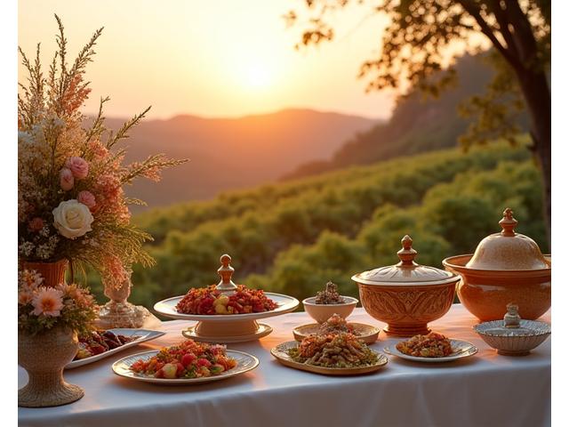 숲속 결혼식 피로연에 세련되게 차려진 200명 규모의 한식 뷔페