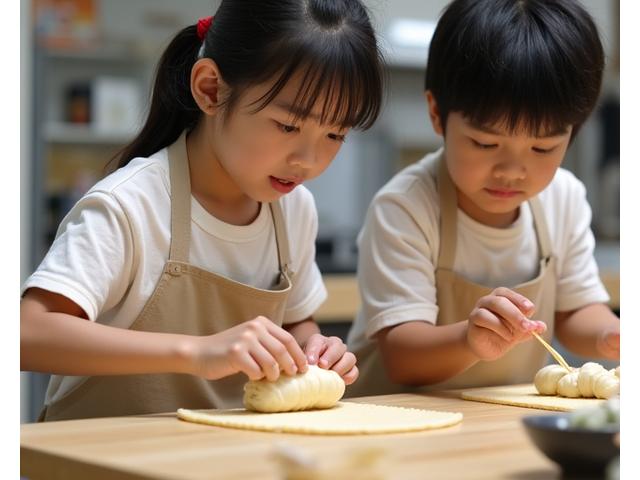 어린이들이 김밥을 말고 만두를 빚는 활동