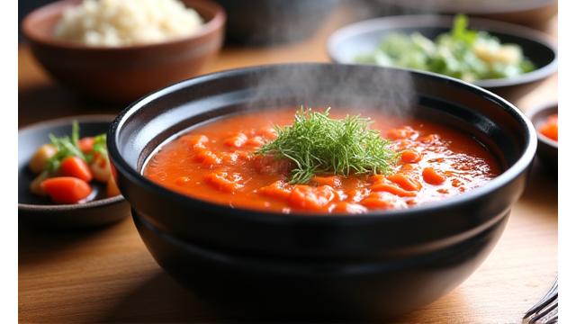 밀키트로 끓인 김치찌개와 잡곡밥이 차려진 정갈한 한식 식사 사진